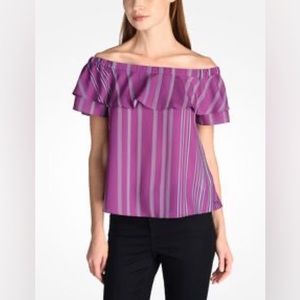 Armani Exchange Striped Ruffle Off The Shoulder Blouse Top NWT Size XS